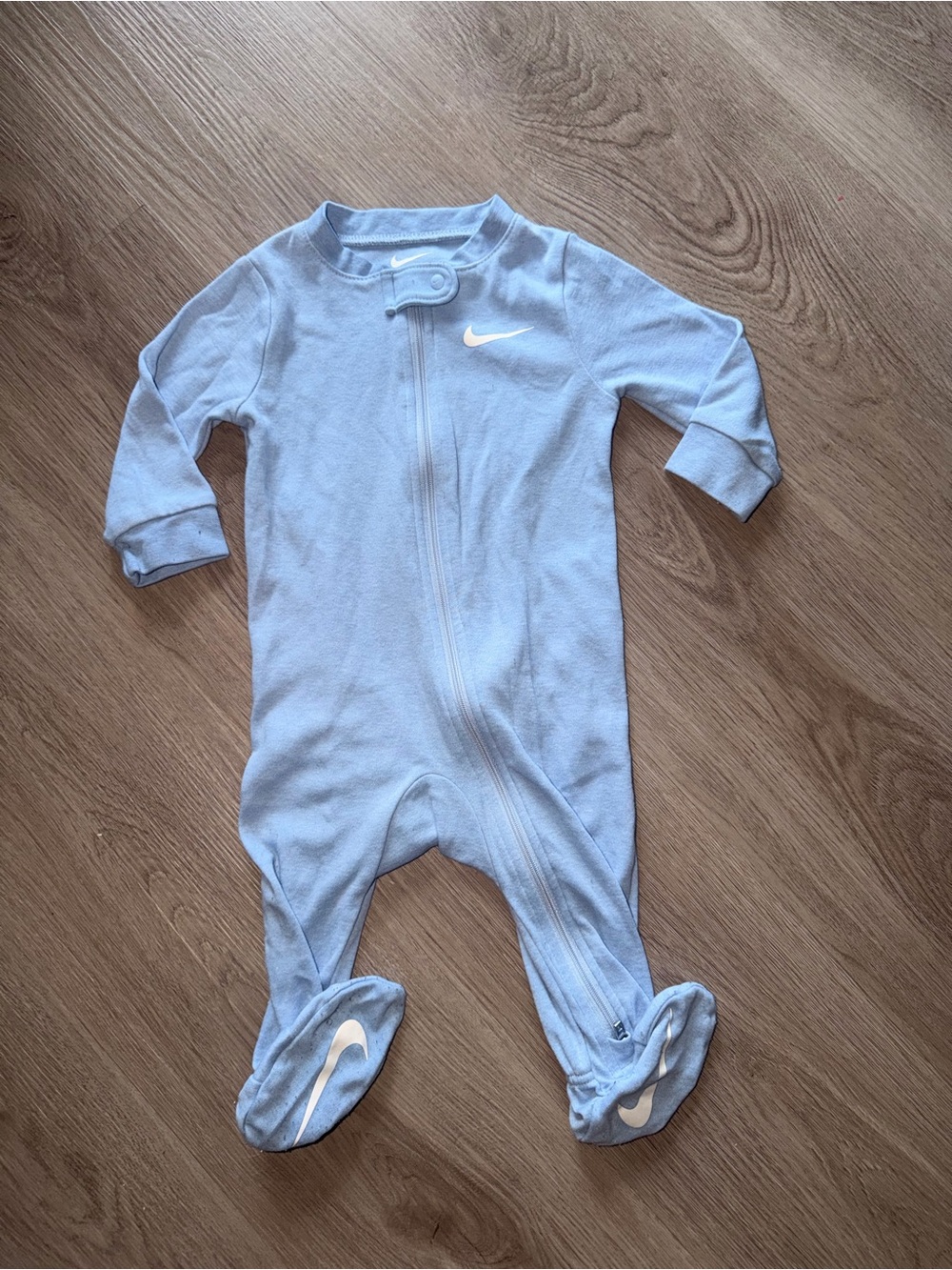 Nike Baby Blue Footed Zip Sleeper Pajamas 9M Infant One Piece EUC
